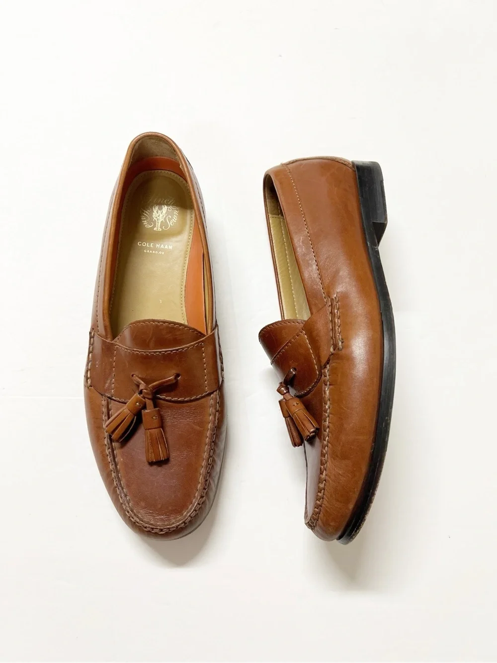 Cole Haan Mens Classic Preppy Brown Tan Leather Pinch Tassel Loafers Size 10.5M